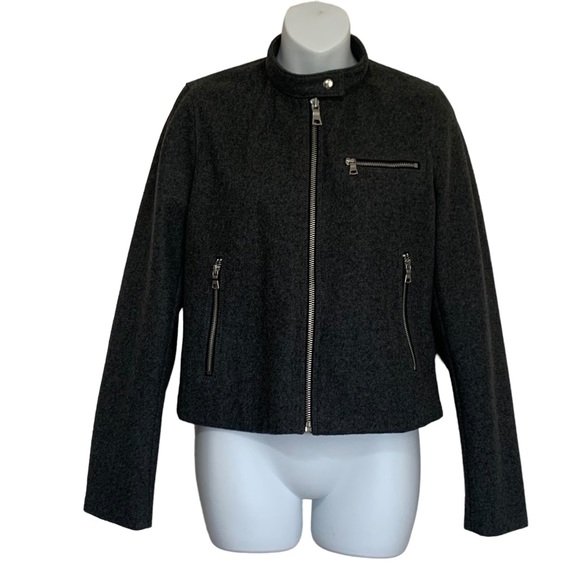 Gap Recycled Wool Charcoal Grey  Zip Biker Jacket Size Small - Picture 2 of 7